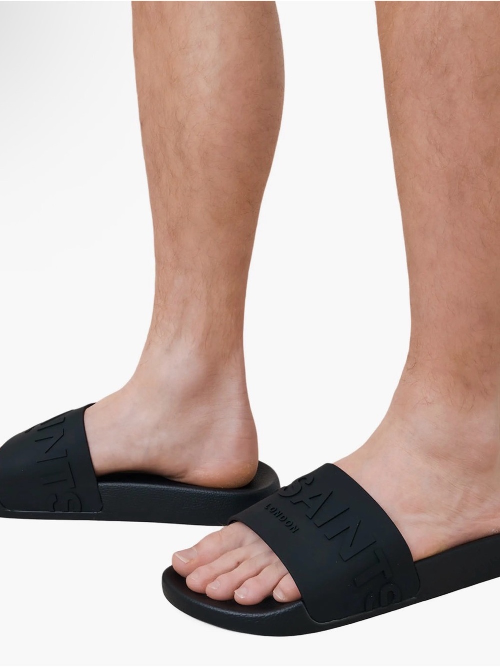 All Saints Black Embossed Logo Slide Sandals